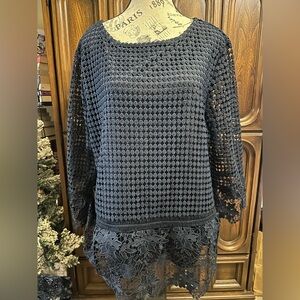 Adiva Navy Crochet Lace Blouse